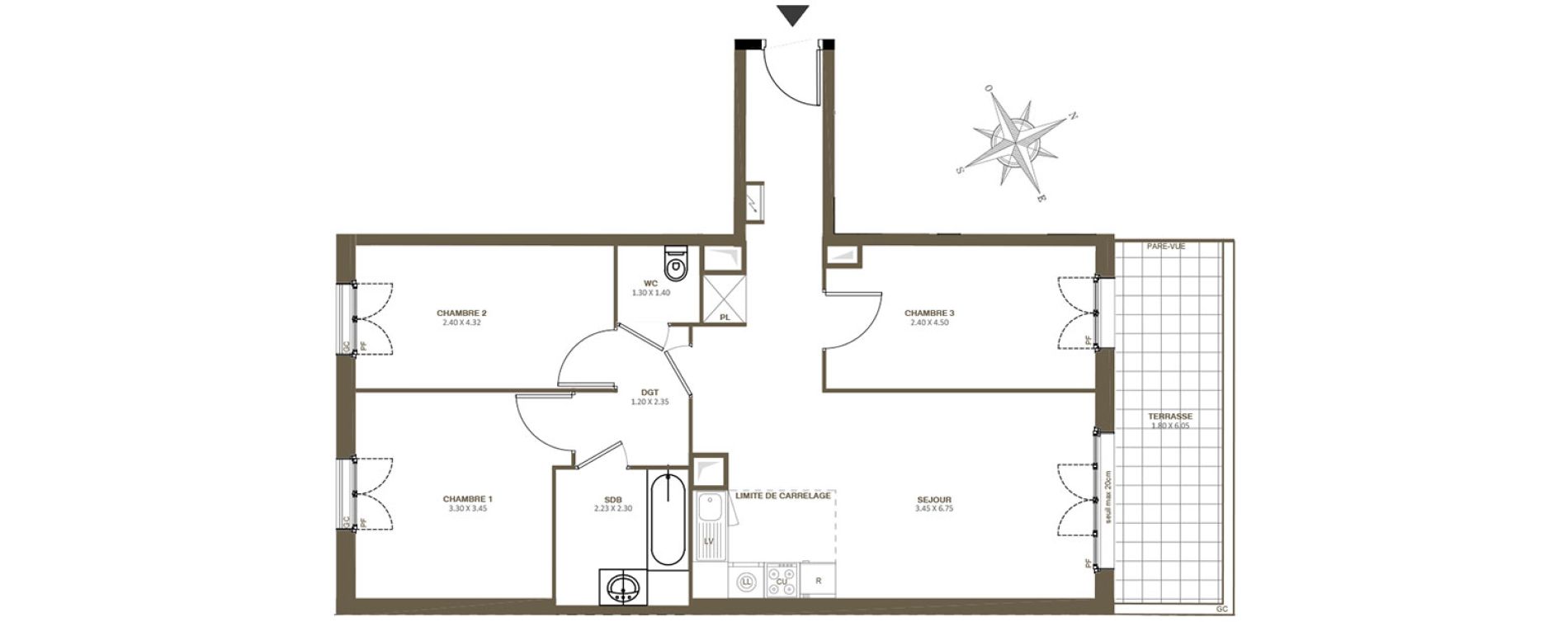 Appartement T4 de 75,05 m2 &agrave; Noisy-Le-Grand Centre