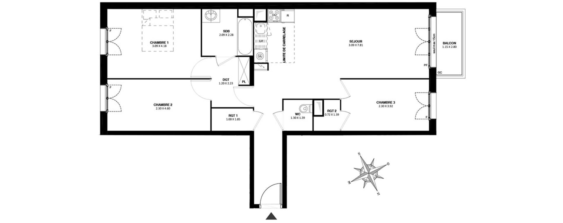 Appartement T4 de 79,60 m2 &agrave; Noisy-Le-Grand Centre