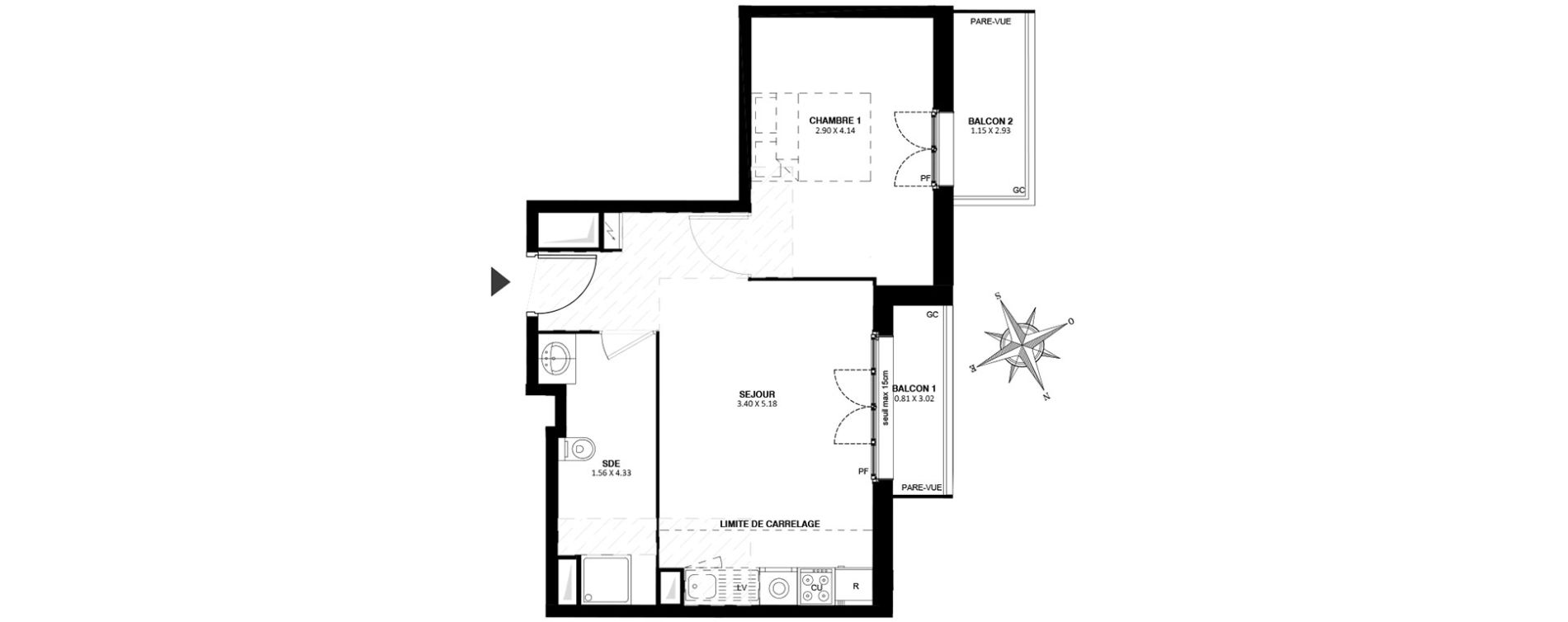 Appartement T2 de 40,50 m2 &agrave; Noisy-Le-Grand Centre