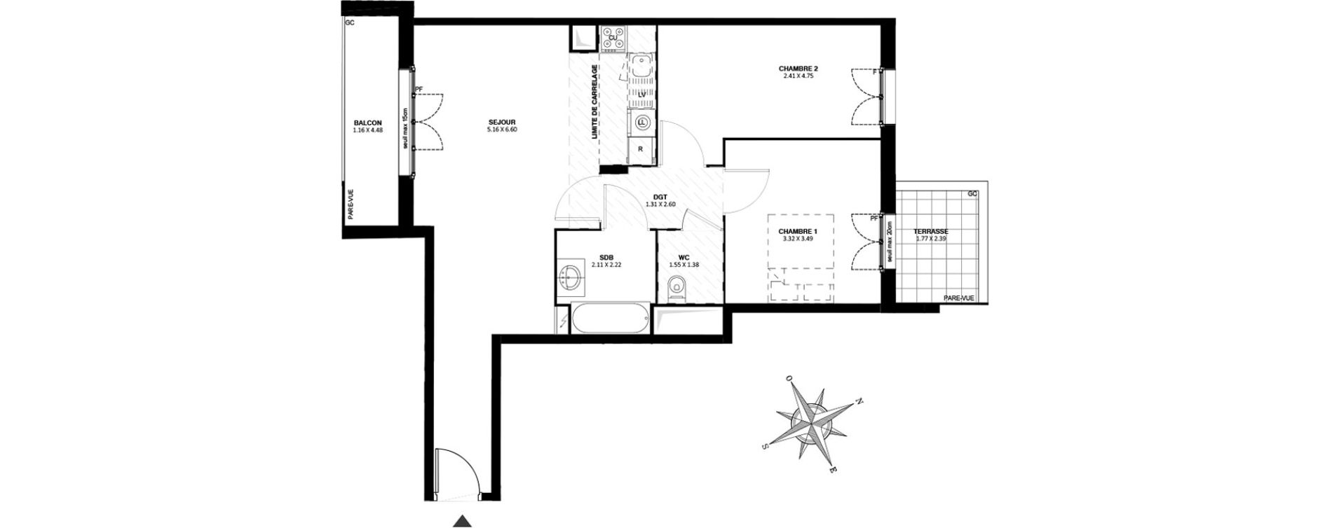 Appartement T3 de 64,20 m2 &agrave; Noisy-Le-Grand Centre