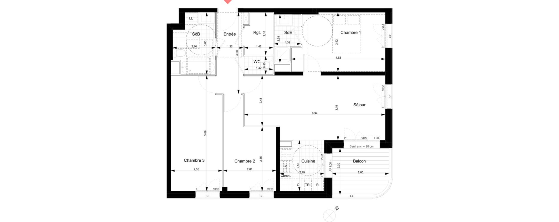 Appartement T4 de 80,19 m2 &agrave; Noisy-Le-Grand Bas-heurts