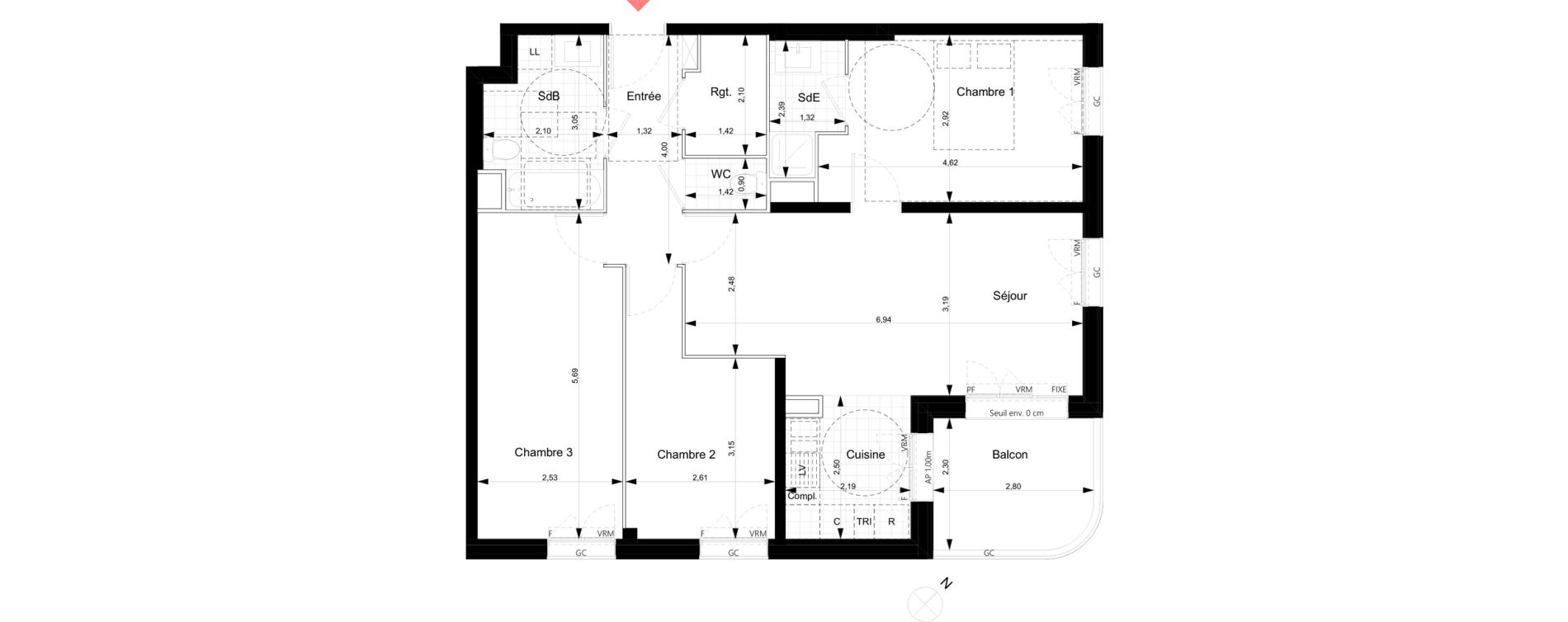 Appartement T4 de 80,19 m2 &agrave; Noisy-Le-Grand Bas-heurts