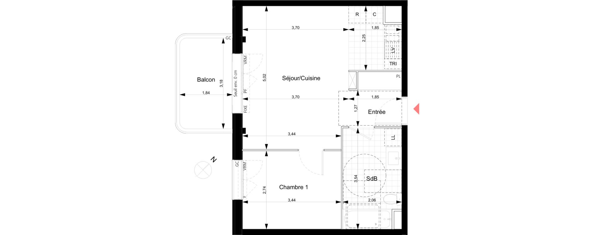 Appartement T2 de 41,96 m2 &agrave; Noisy-Le-Grand Bas-heurts