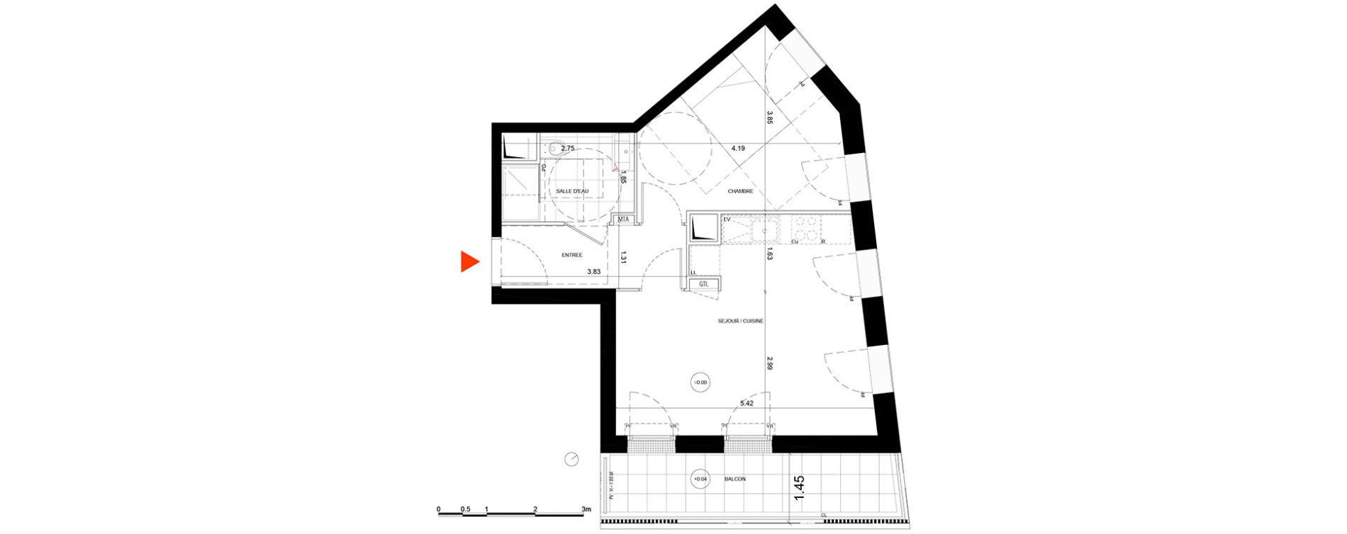 Appartement T2 de 42,30 m2 &agrave; Noisy-Le-Grand Centre