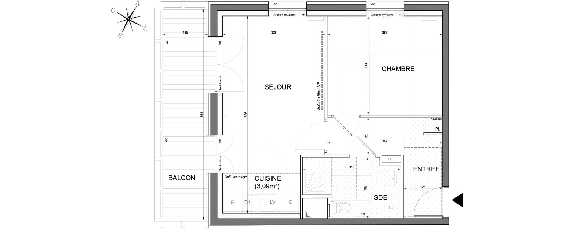Appartement T2 de 42,58 m2 &agrave; Noisy-Le-Grand Centre ville