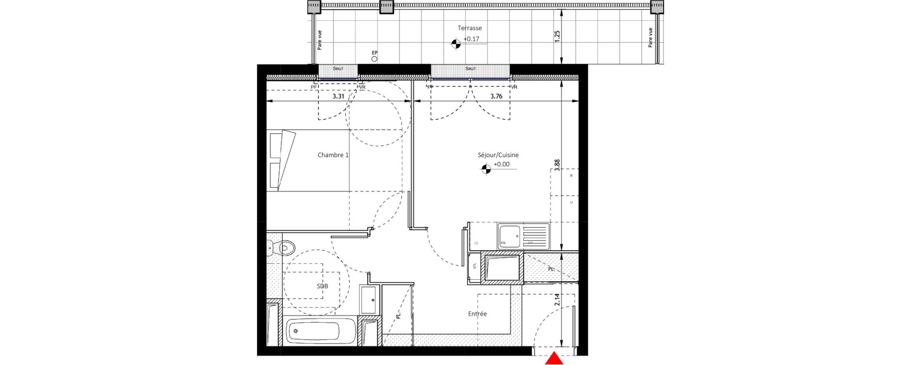Appartement T2 de 40,79 m2 &agrave; Noisy-Le-Sec Plaine de l ourcq