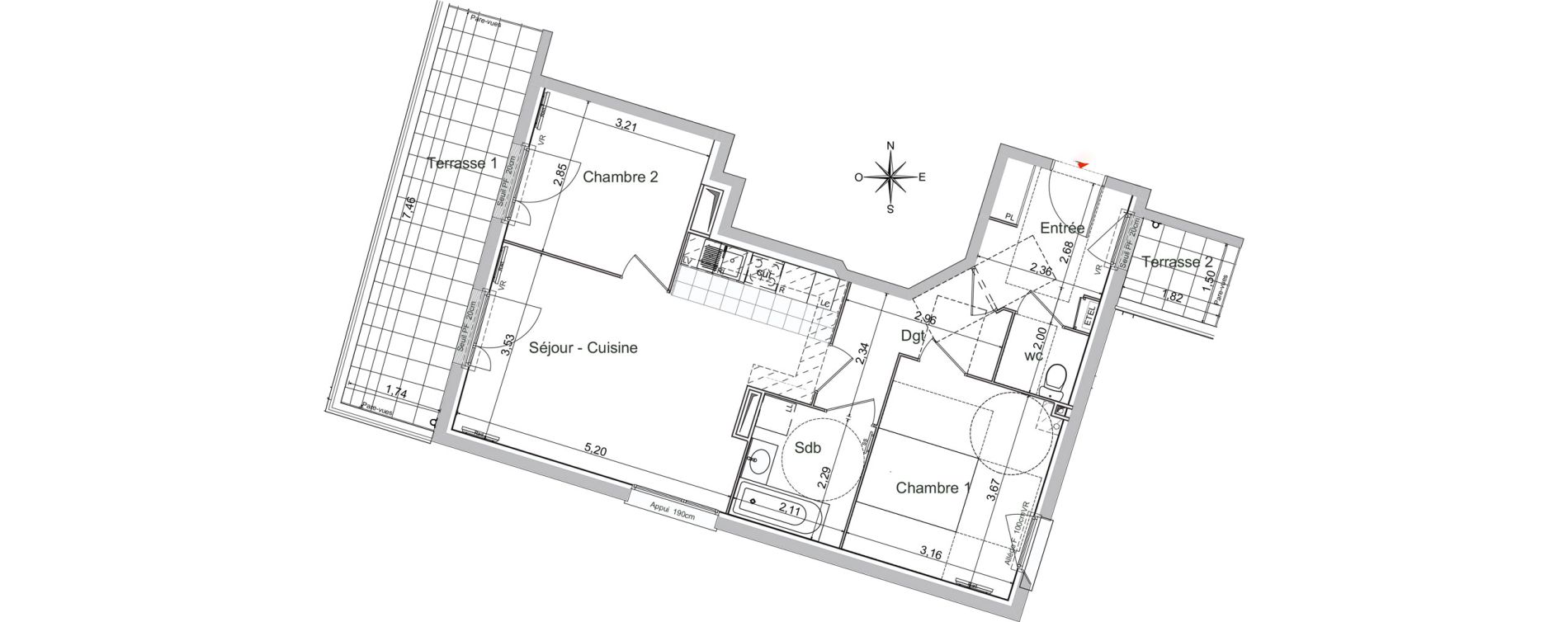 Appartement T3 de 61,42 m2 &agrave; Noisy-Le-Sec Centre