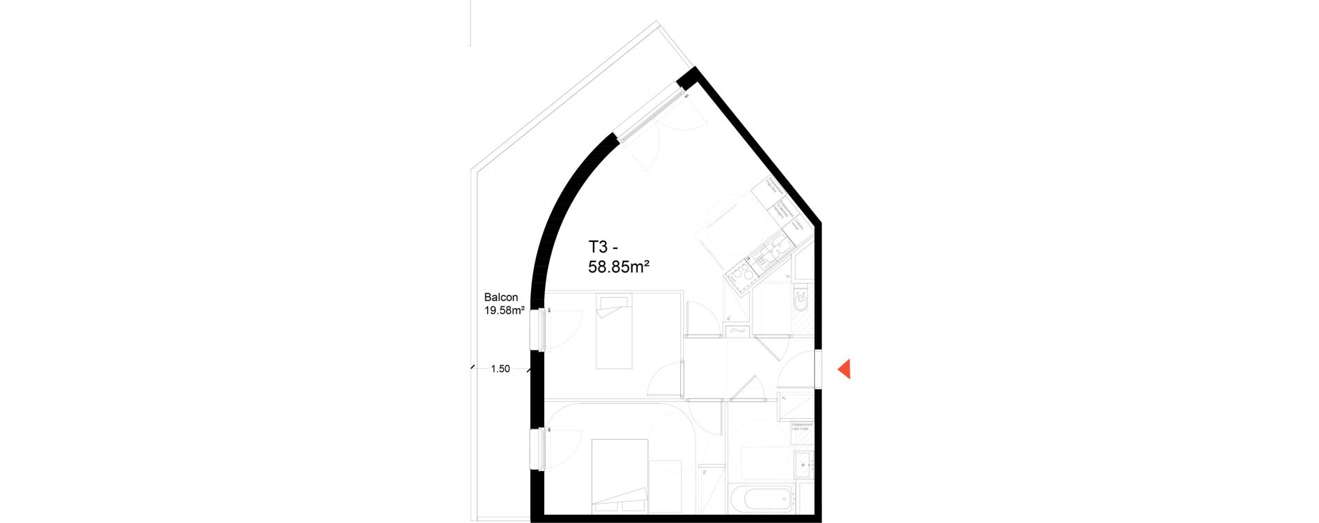 Appartement T3 de 58,85 m2 &agrave; Noisy-Le-Sec Zone industrielle