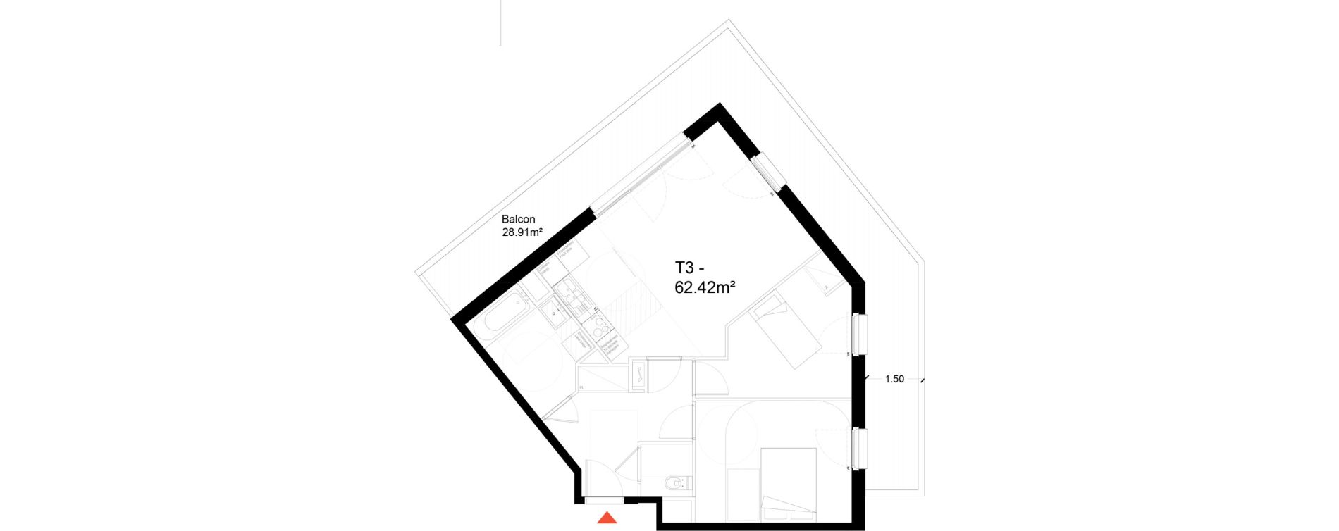 Appartement T3 de 62,42 m2 &agrave; Noisy-Le-Sec Zone industrielle