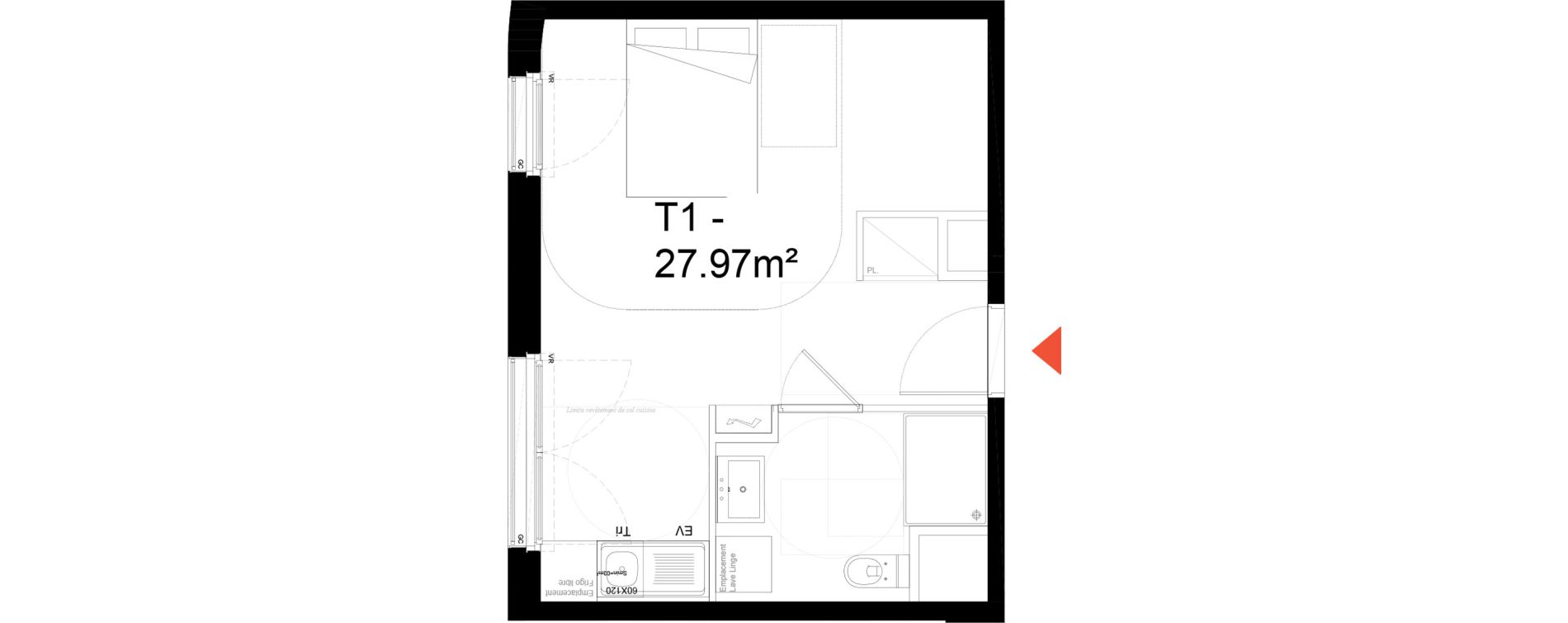 Appartement T1 de 27,97 m2 &agrave; Noisy-Le-Sec Zone industrielle