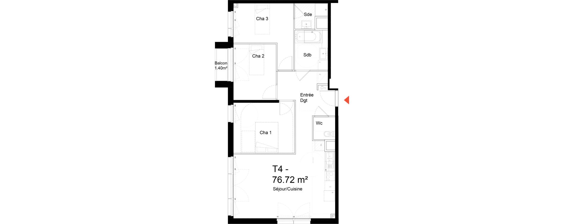 Appartement T4 de 76,72 m2 &agrave; Noisy-Le-Sec Zone industrielle