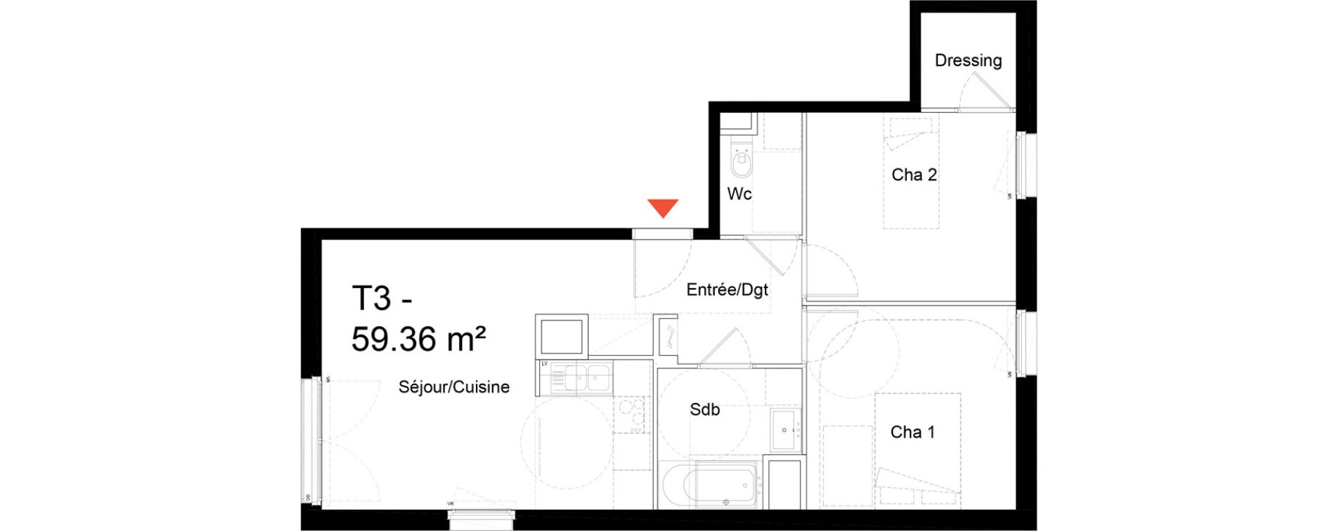 Appartement T3 de 59,36 m2 &agrave; Noisy-Le-Sec Zone industrielle