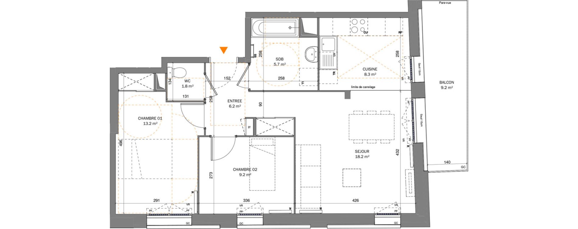 Appartement T3 de 62,40 m2 &agrave; Pantin Centre