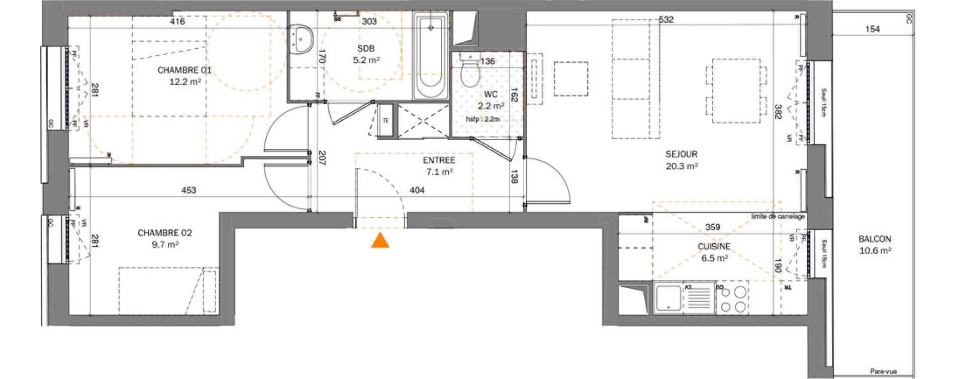 Appartement T3 de 63,20 m2 &agrave; Pantin Centre