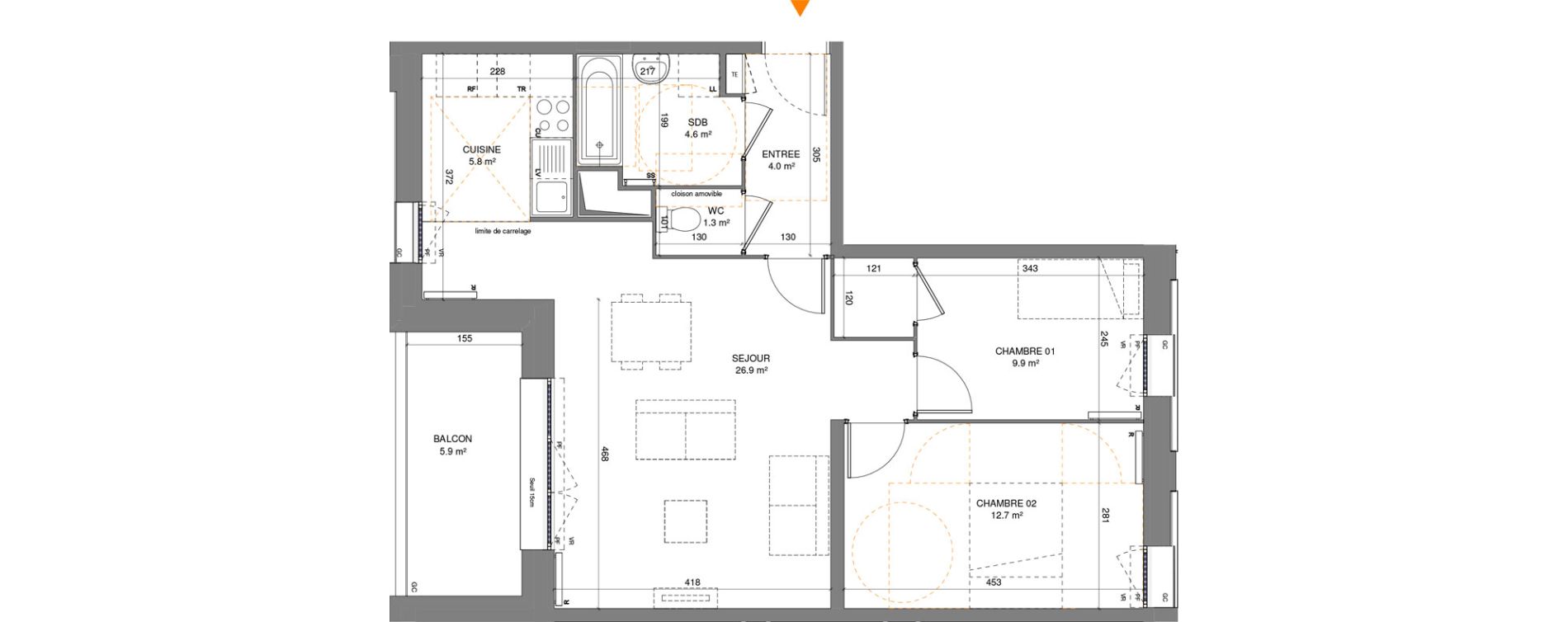 Appartement T3 de 65,10 m2 &agrave; Pantin Centre