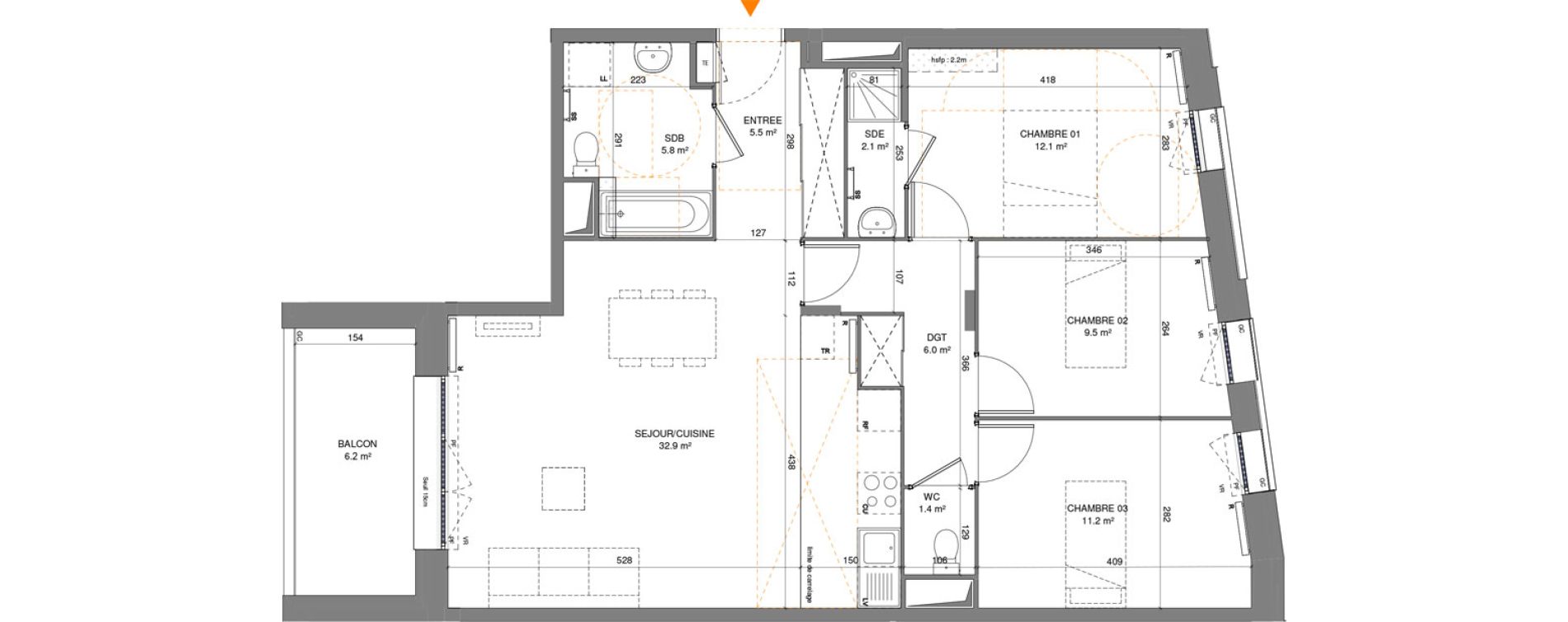 Appartement T4 de 86,60 m2 &agrave; Pantin Centre