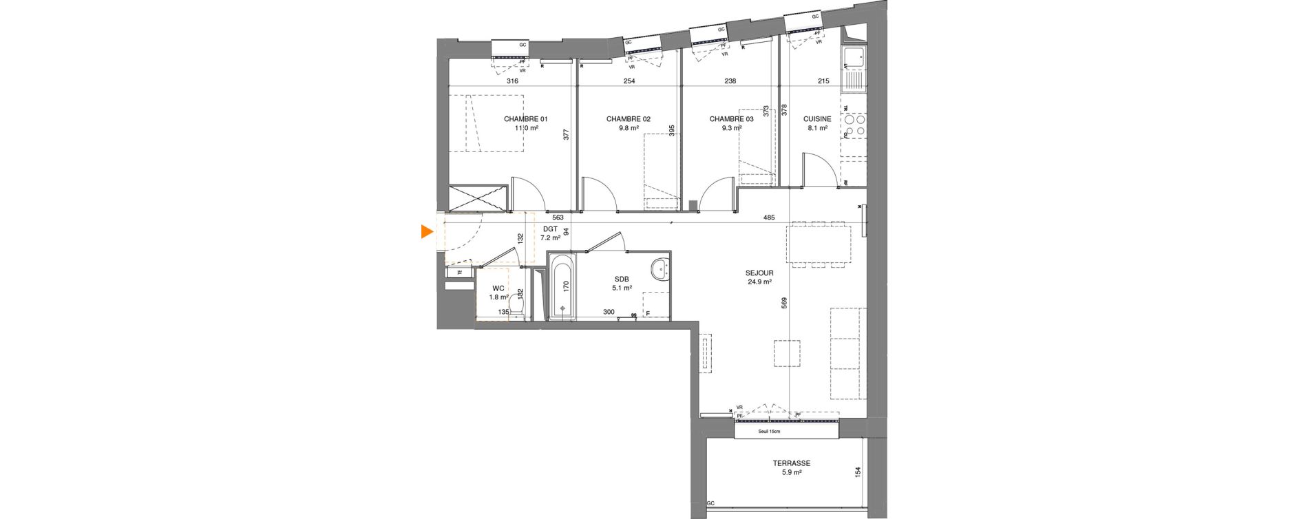 Appartement T4 de 77,10 m2 &agrave; Pantin Centre