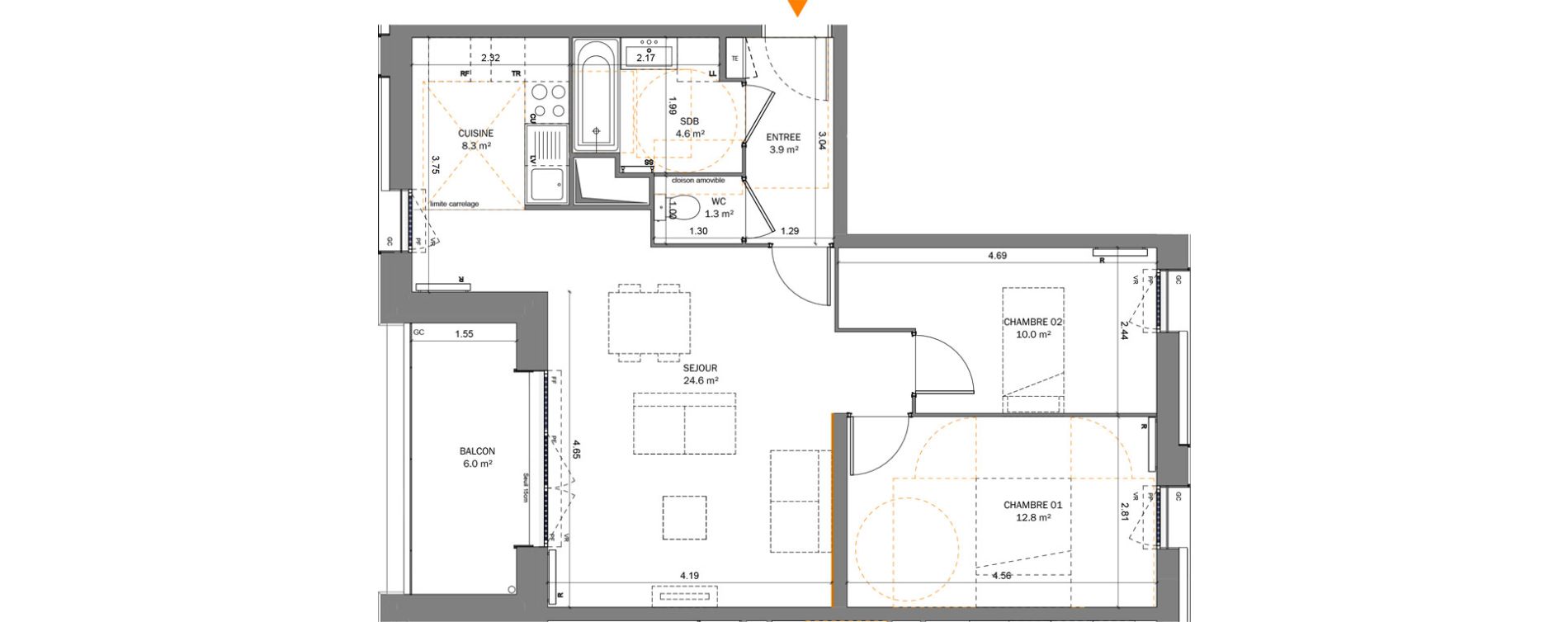 Appartement T3 de 65,50 m2 &agrave; Pantin Centre
