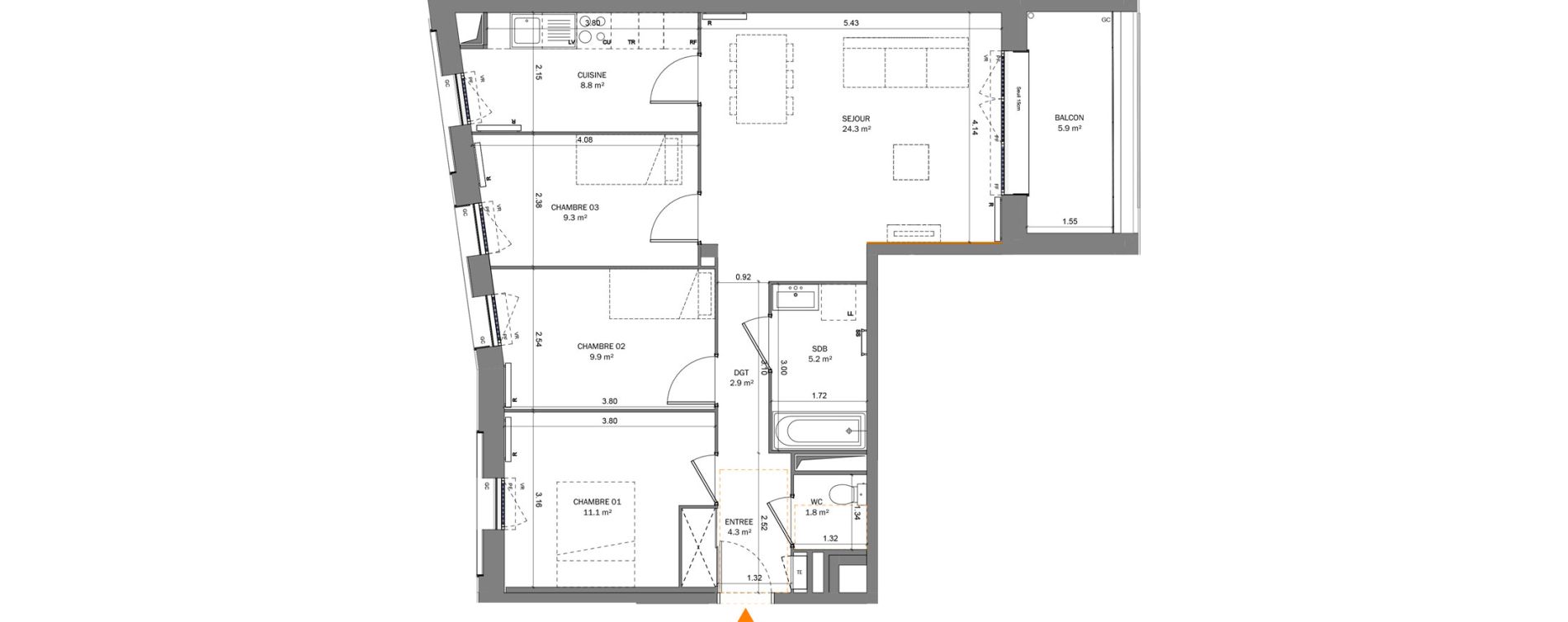 Appartement T4 de 77,60 m2 &agrave; Pantin Centre