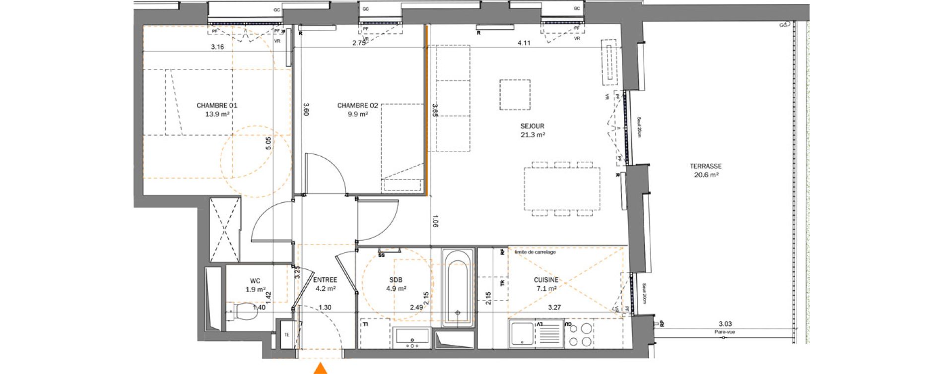 Appartement T3 de 63,30 m2 &agrave; Pantin Centre
