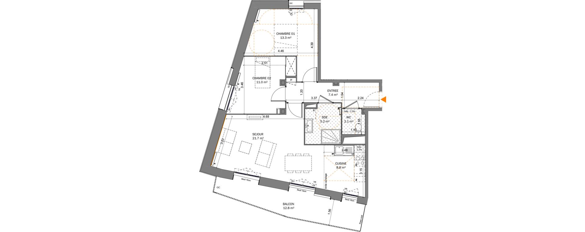 Appartement T3 de 69,50 m2 &agrave; Pantin Centre