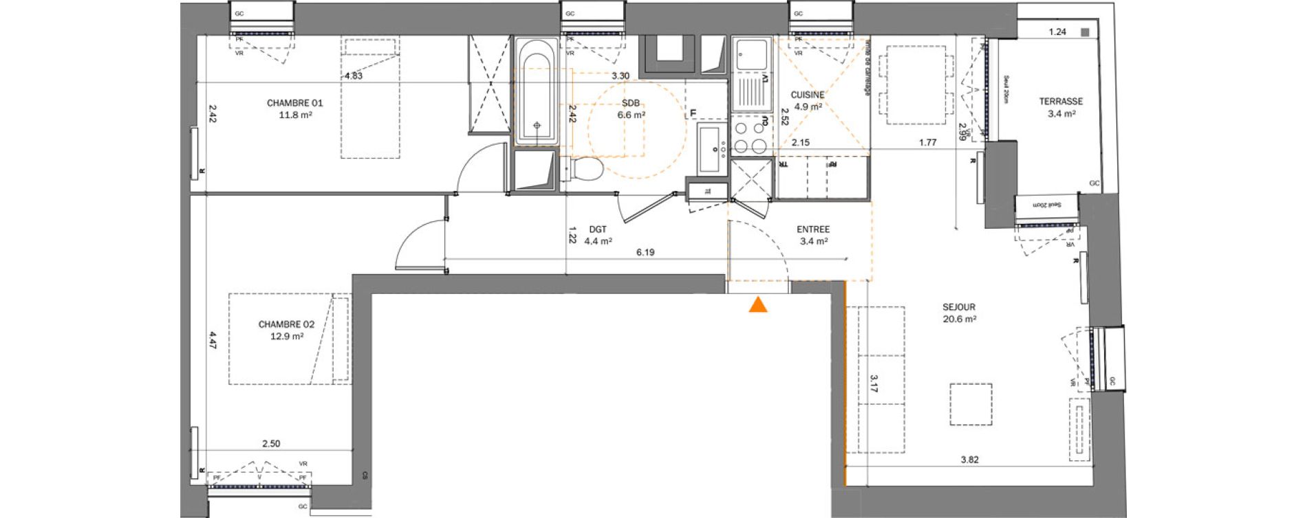 Appartement T3 de 64,60 m2 &agrave; Pantin Centre