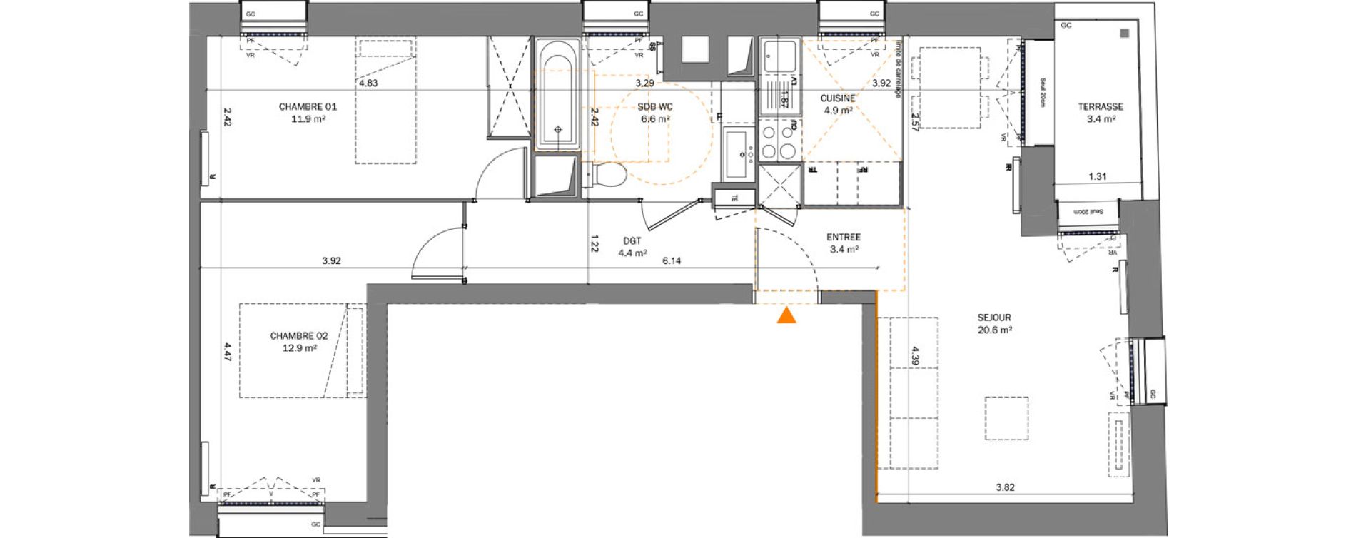 Appartement T3 de 64,70 m2 &agrave; Pantin Centre