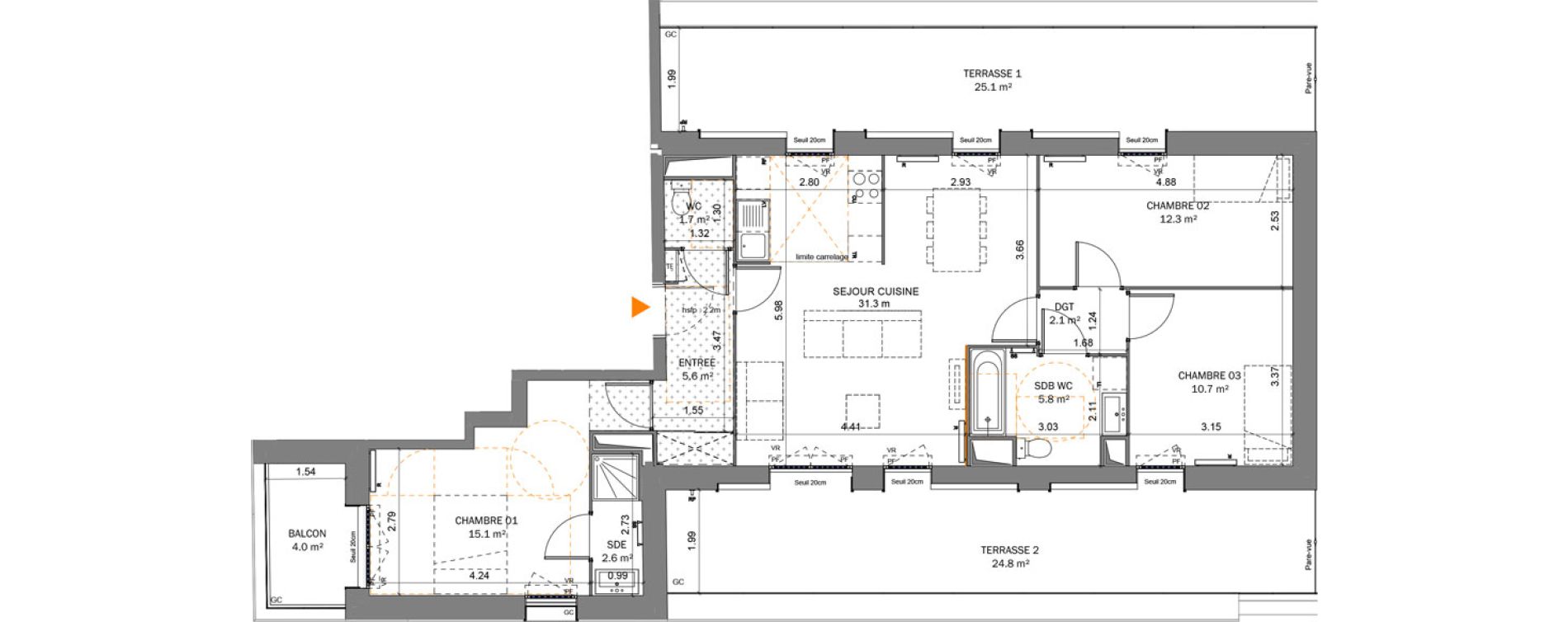 Appartement T4 de 87,30 m2 &agrave; Pantin Centre