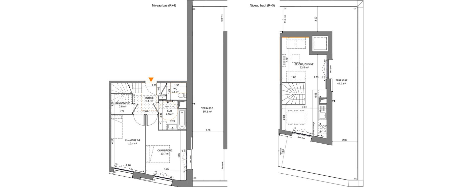 Duplex T3 de 63,70 m2 &agrave; Pantin Centre
