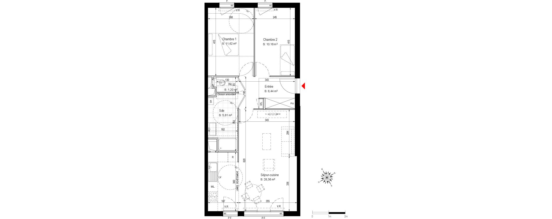 Appartement T3 de 63,59 m2 &agrave; Romainville Charles-de-gaulle