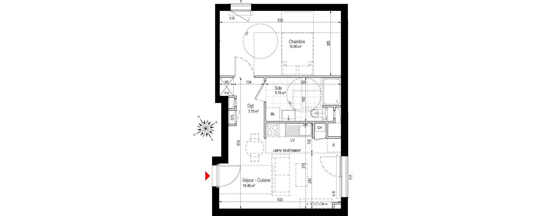 Appartement T2 de 42,43 m2 &agrave; Romainville Charles-de-gaulle