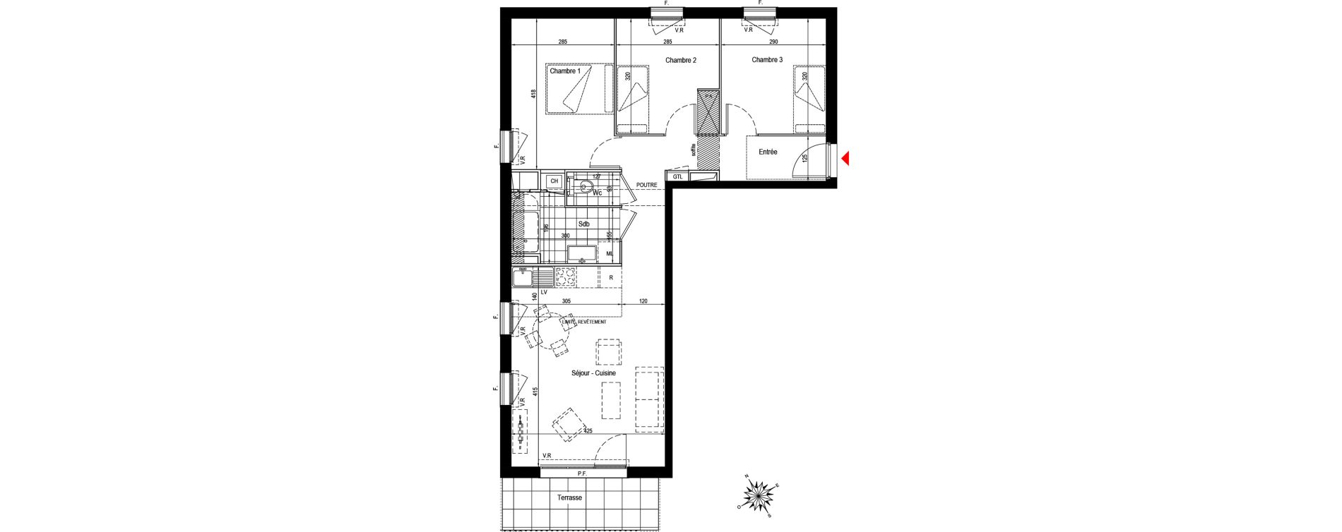 Appartement T4 de 70,01 m2 &agrave; Romainville Charles-de-gaulle