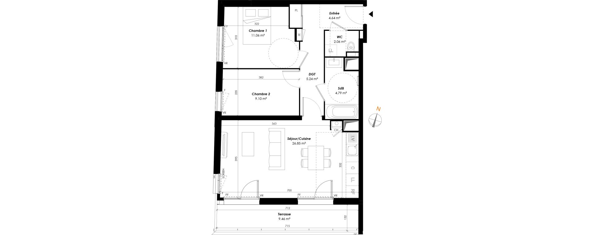 Appartement T3 de 63,74 m2 &agrave; Romainville Centre