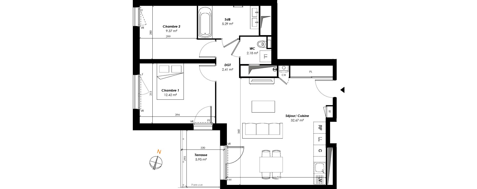 Appartement T3 de 64,34 m2 &agrave; Romainville Centre