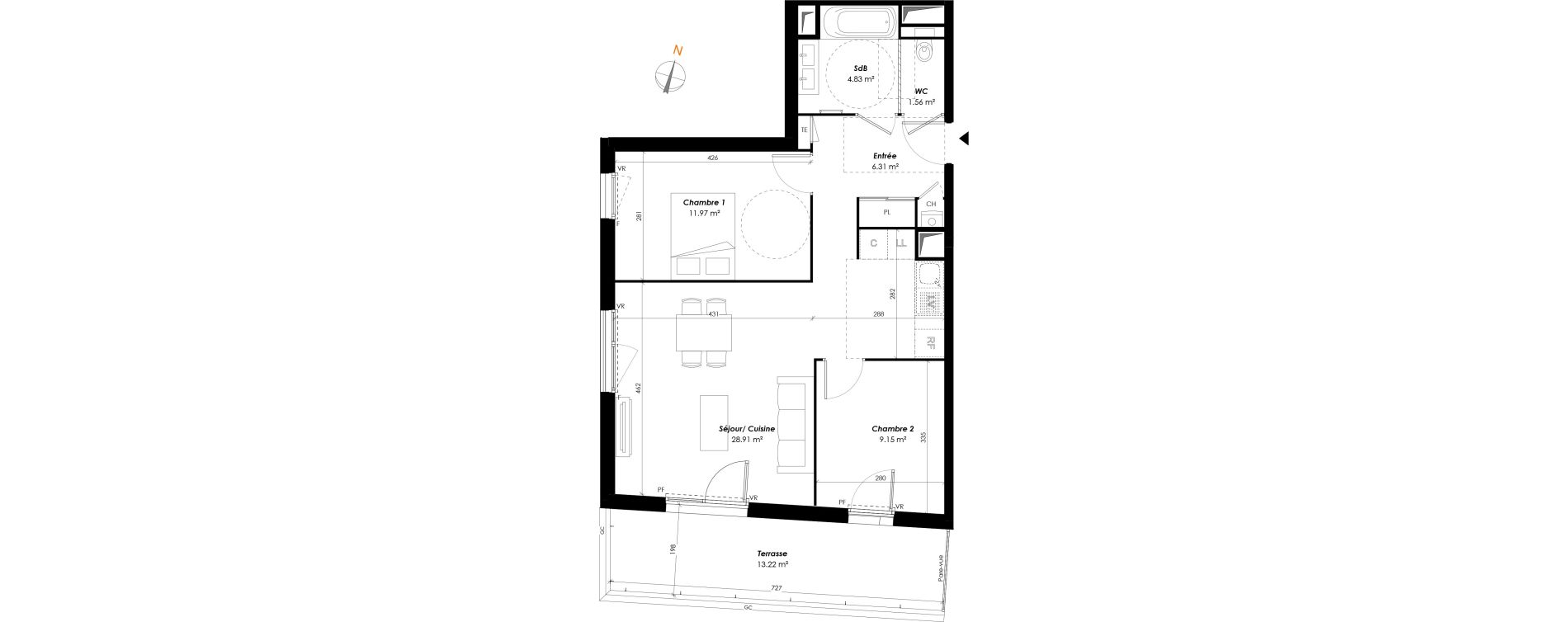 Appartement T3 de 62,73 m2 &agrave; Romainville Centre