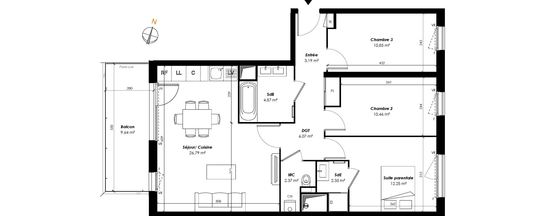 Appartement T4 de 79,20 m2 &agrave; Romainville Centre