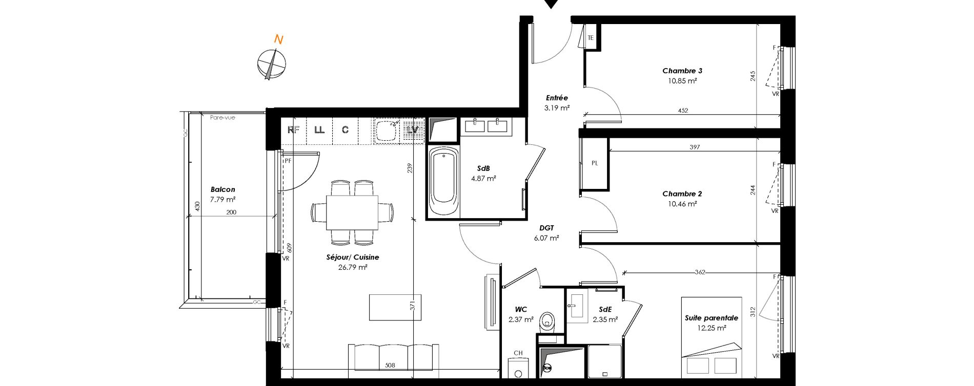 Appartement T4 de 79,20 m2 &agrave; Romainville Centre