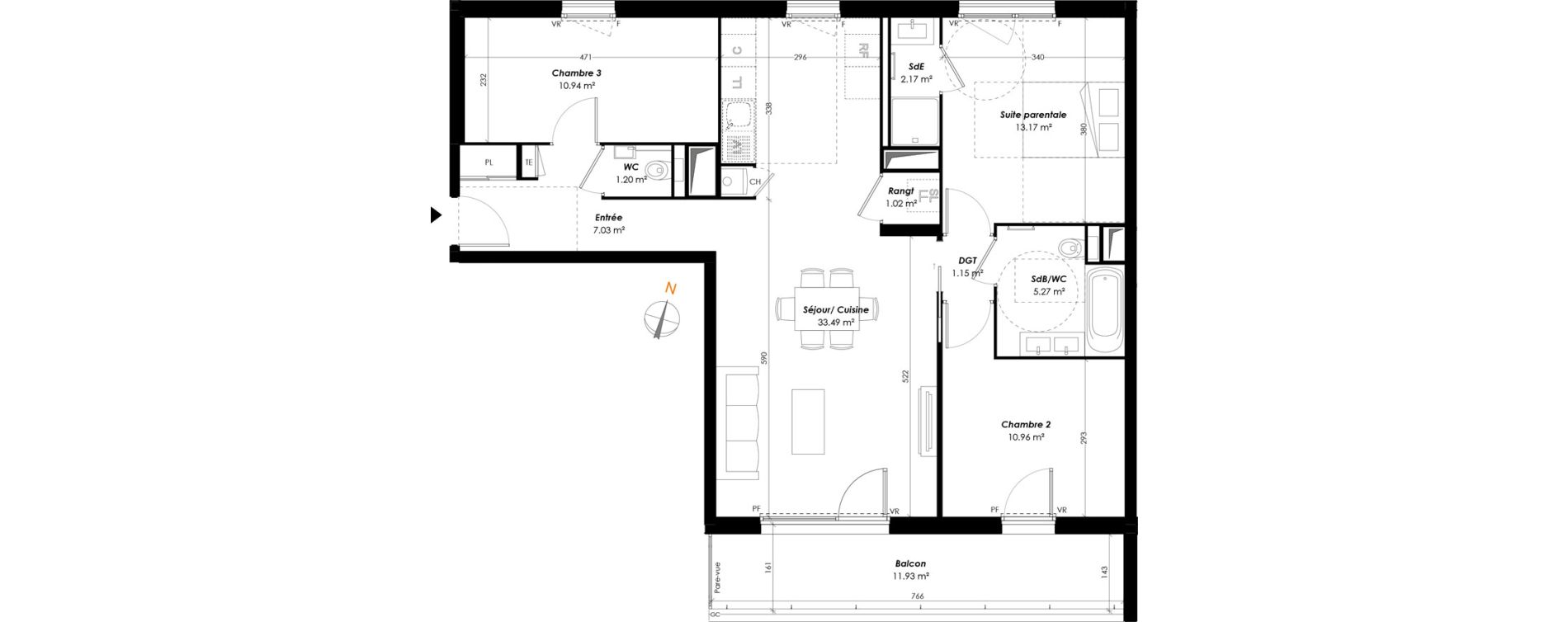 Appartement T4 de 86,40 m2 &agrave; Romainville Centre