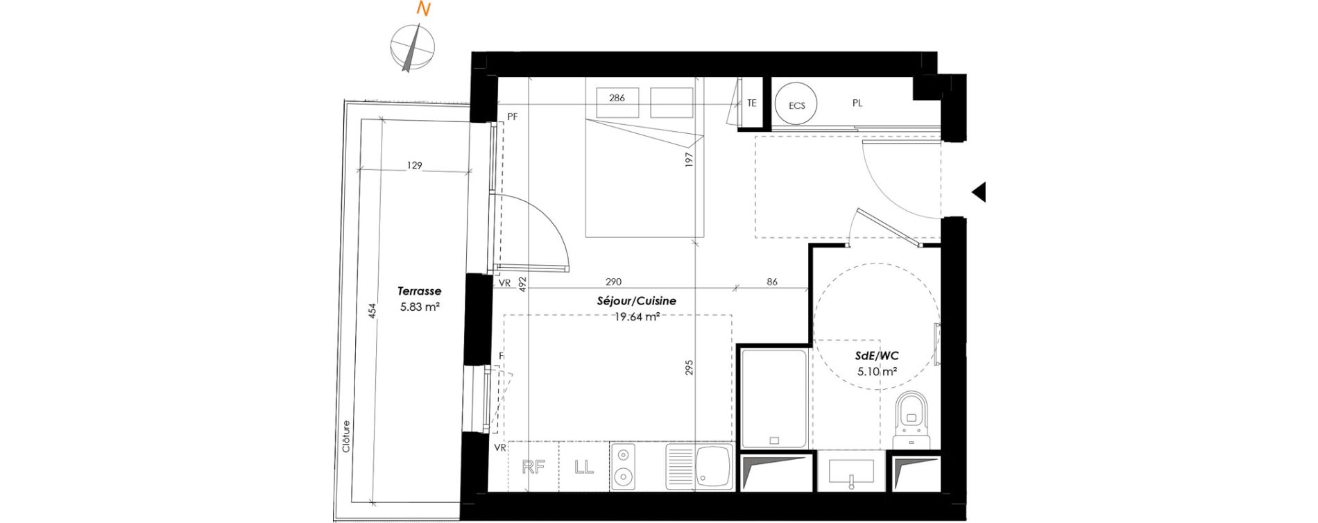 Appartement T1 de 24,74 m2 &agrave; Romainville Centre