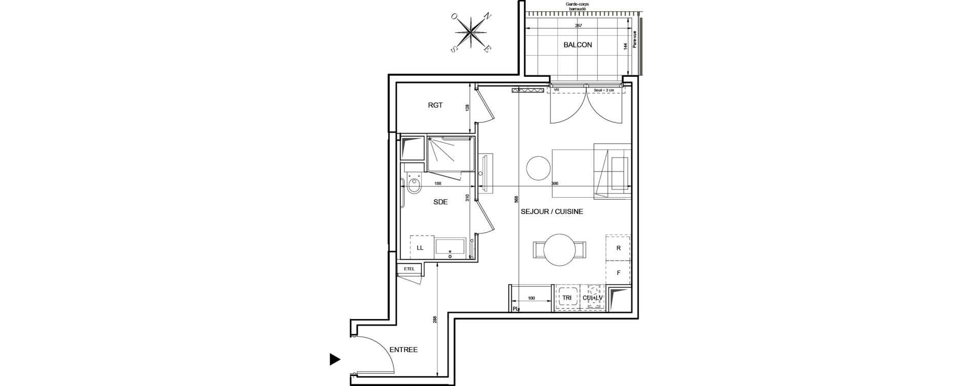 Appartement T1 de 35,01 m2 &agrave; Romainville Centre