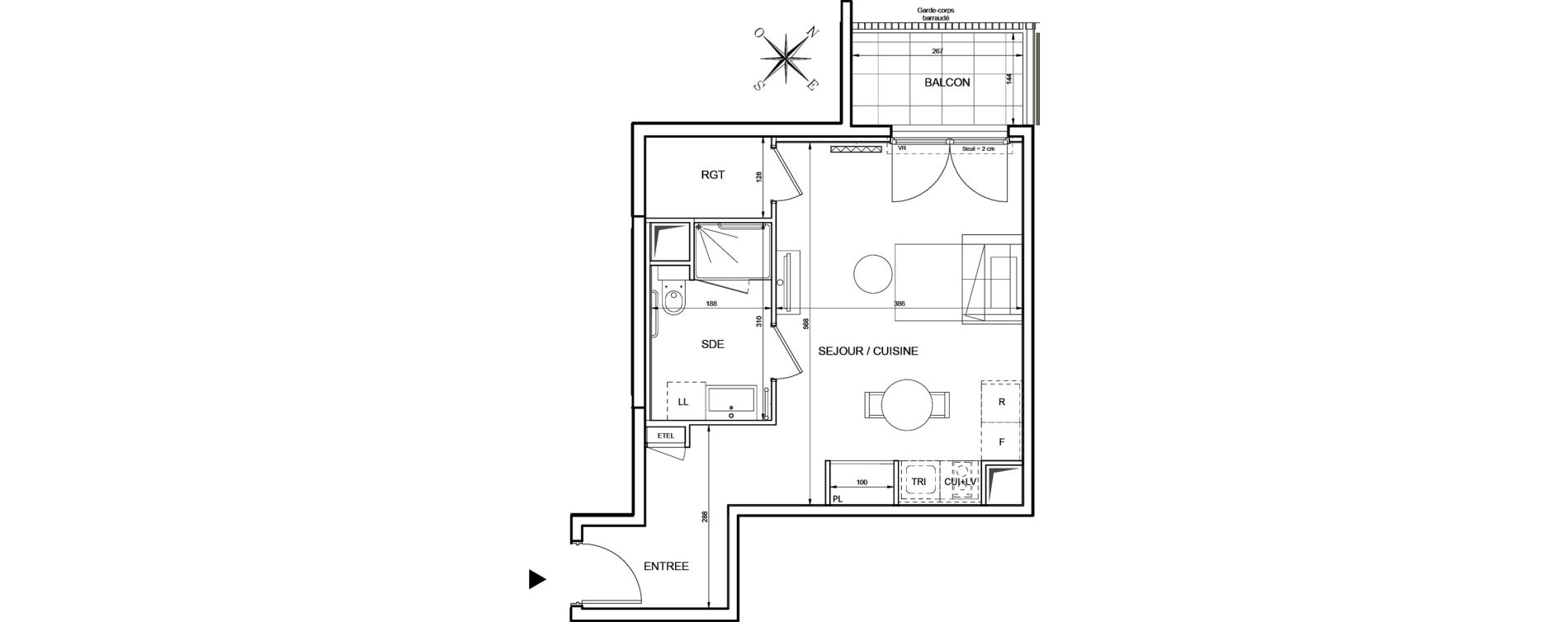 Appartement T1 de 35,00 m2 &agrave; Romainville Centre