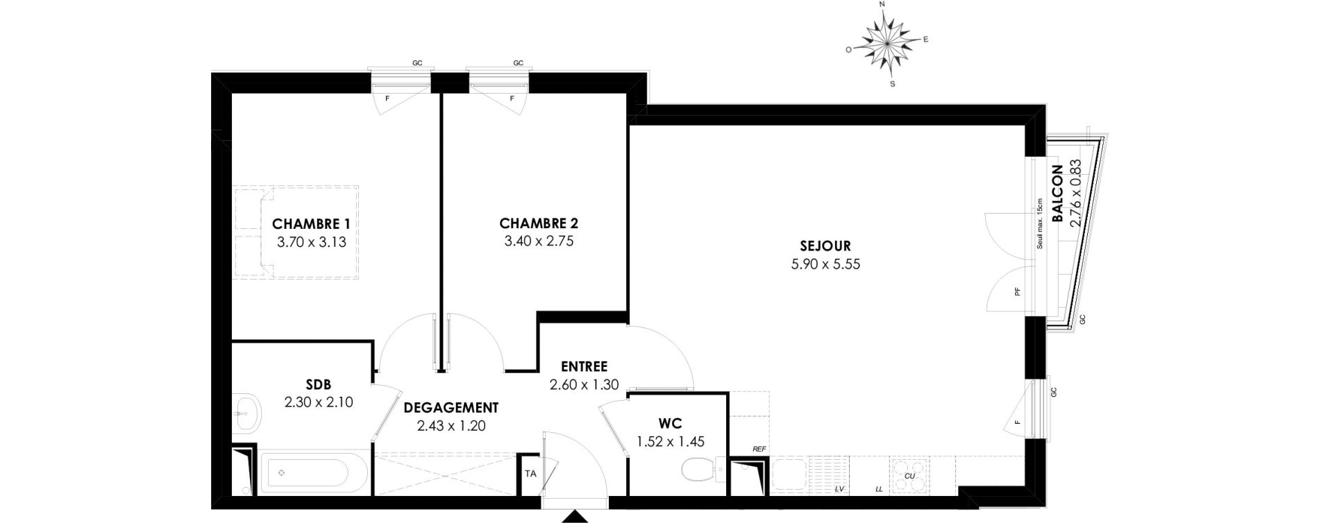 Appartement T3 de 66,83 m2 &agrave; Rosny-Sous-Bois Les coteaux beauclair