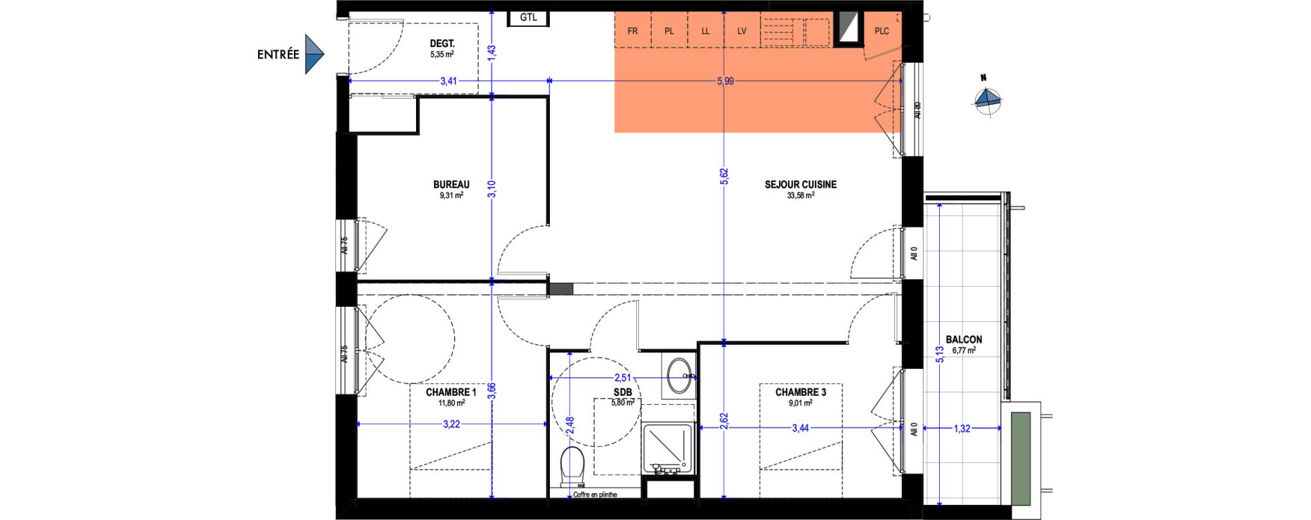 Appartement T3 de 74,85 m2 &agrave; Rosny-Sous-Bois Pr&eacute; gentil