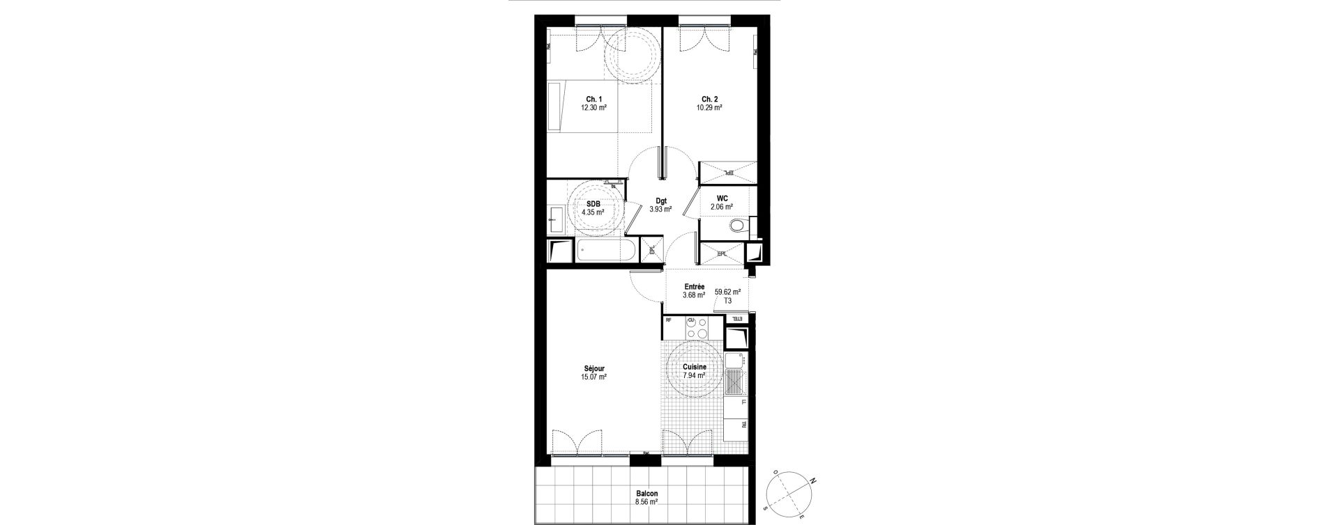 Appartement T3 de 59,62 m2 &agrave; Rosny-Sous-Bois Les coteaux beauclair