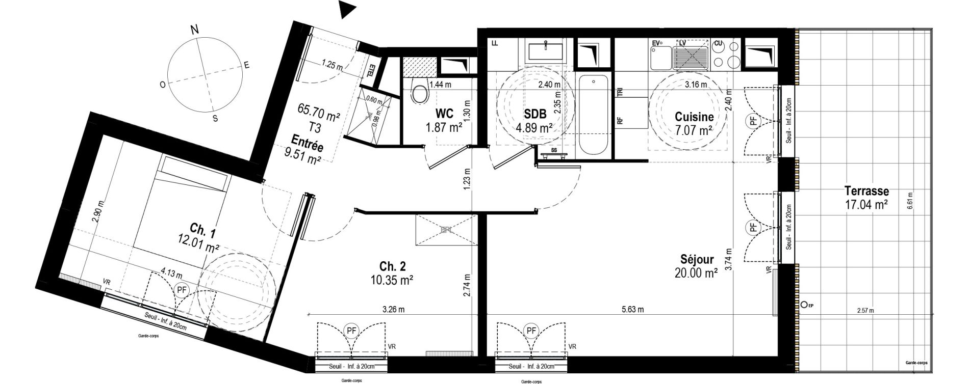 Appartement T3 de 65,65 m2 &agrave; Rosny-Sous-Bois Les coteaux beauclair