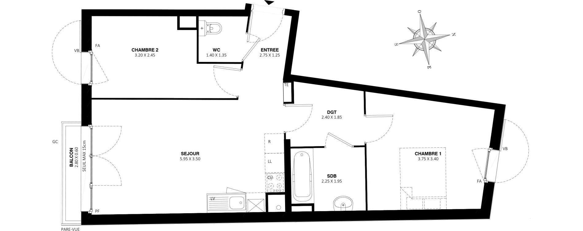 Appartement T3 de 55,95 m2 &agrave; Rosny-Sous-Bois Centre