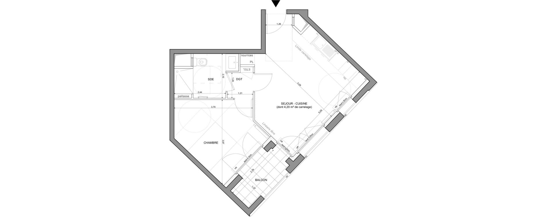 Appartement T2 de 40,13 m2 &agrave; Saint-Denis La plaine