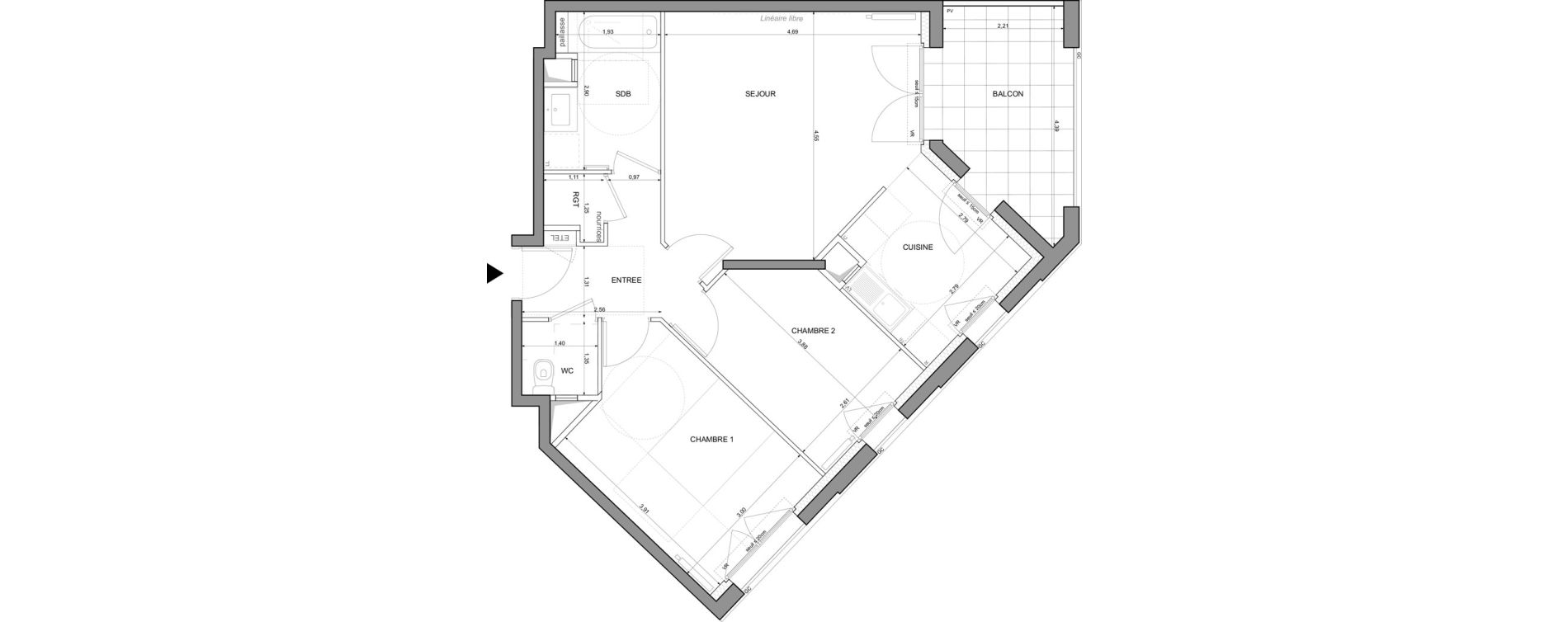 Appartement T3 de 63,02 m2 &agrave; Saint-Denis La plaine