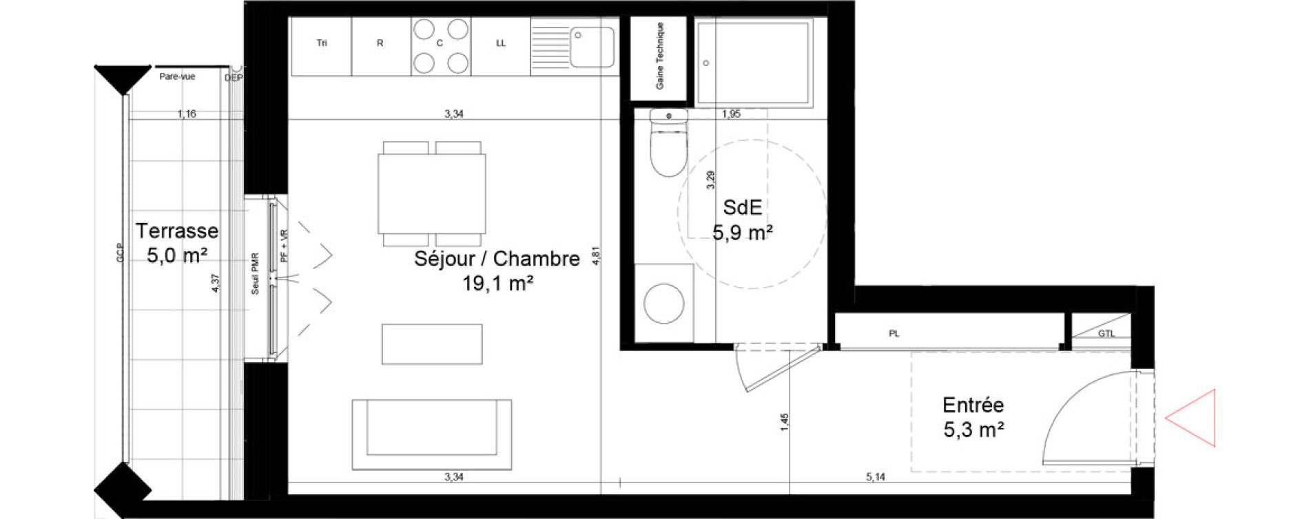 Appartement T1 de 30,30 m2 &agrave; Saint-Denis Universeine