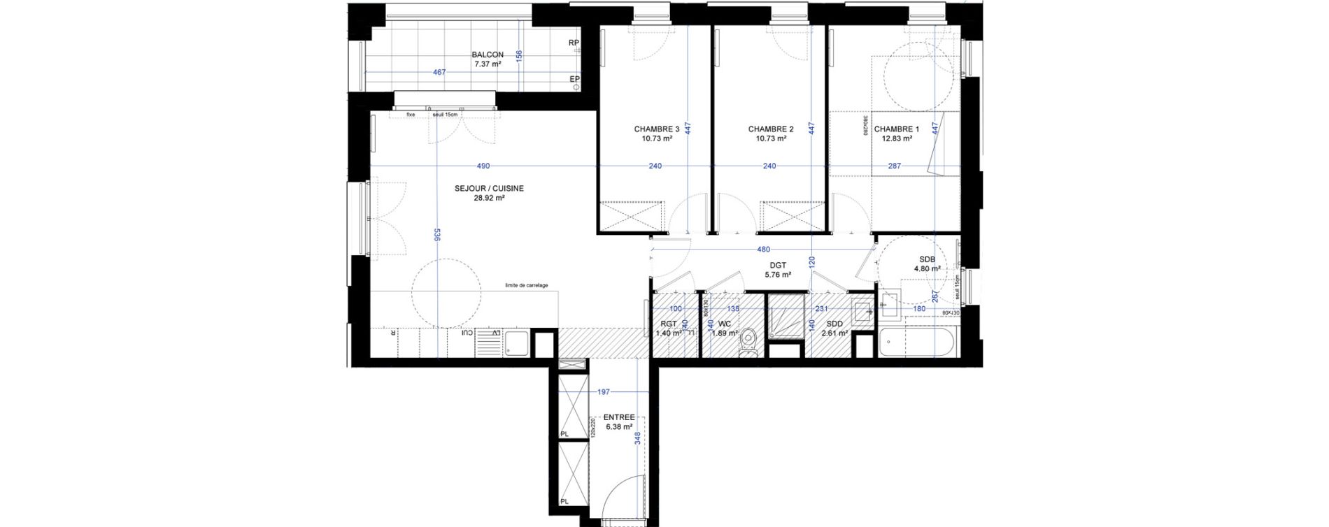 Appartement T4 de 86,05 m2 &agrave; Saint-Ouen-Sur-Seine Les docks